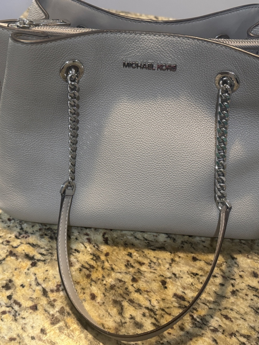 Michael Kors Grey Leather Shoulder Tote with Chain Handles